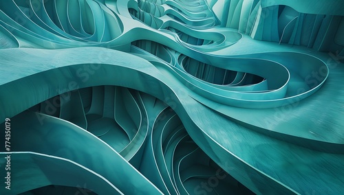 A detailed view of an abstract blue and teal landscape