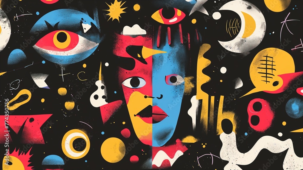 Pattern collage with mask and body parts. Pattern collage with mask and body parts.