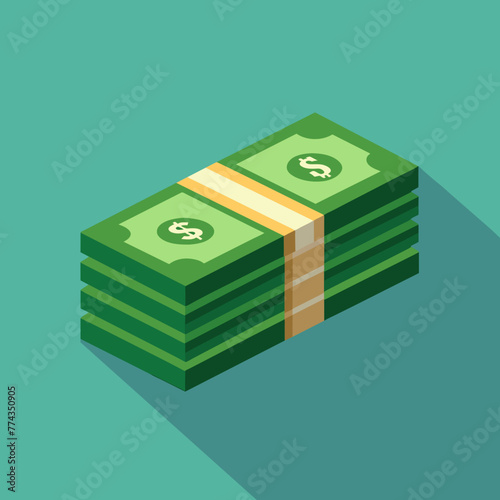Stack of Dollar paper cash bundle heap bills flat vector Design