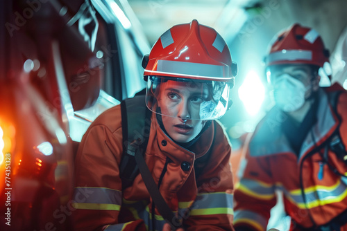 Two Firemen in Tunnel With Helmets On