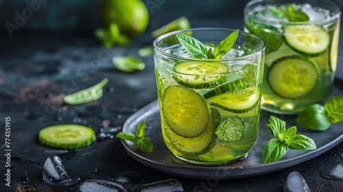 Cucumber and Mint Water in Mason Jar