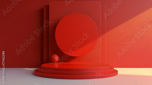 Set of Red Plates and Bowls on Red Background