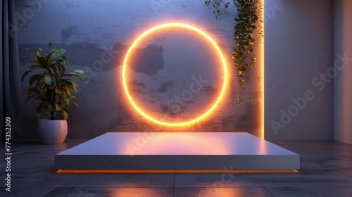 Room With Plant and Round Light