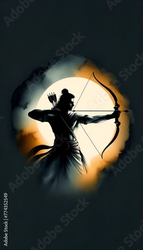 Watercolor illustration for ram navami with silhouette of lord rama.