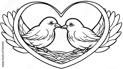 Captivating Lovebirds Heart Nest Vector Illustration for Endearing Designs