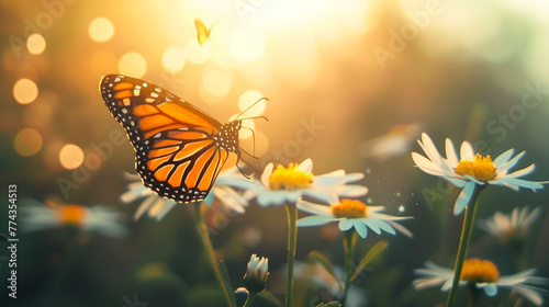 The photograph showcases a vibrant and captivating butterfly perched delicately on a flower. The butterfly's wings are a mesmerizing display of colors photo