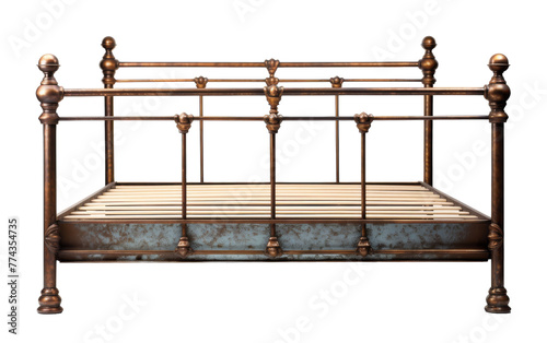 A metal bed frame with a headboard and footboard stands elegantly in a room, creating a sense of modern sophistication
