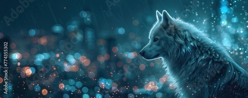Friendly cyber watchdog standing guard over a digital network, cute and vigilant, with soft color grading