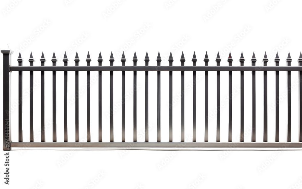 A metal fence gracefully stands against a stark white background