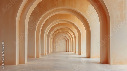 The image is of a long, narrow hallway with arched ceilings and white walls. The hallway is empty, giving it a sense of emptiness and loneliness