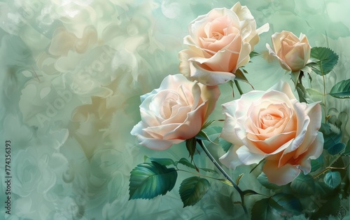 Delicate Watercolor Rose Painting with a Green Background Generative AI