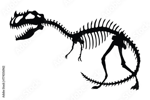Dinosaur skeleton. Dino monsters icon. Shape of real animal. Sketch of prehistoric reptiles. Vector illustration isolated on white. Hand drawn sketch