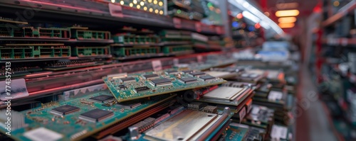 Viele Computerchips, Mikrochips für digitale Geräte, GPU auf einem Haufen, Konzept Chipmangel photo
