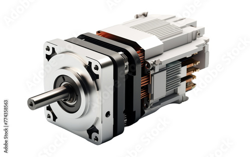 A stepper motor beautifully displayed on a pristine white background