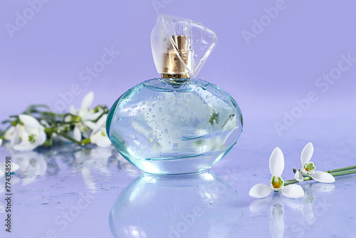  A bottle of eau de toilette with the scent of snowdrops and freshness