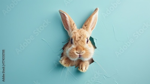 Easter bunny with floppy ears peeking out of a hole AI generated illustration