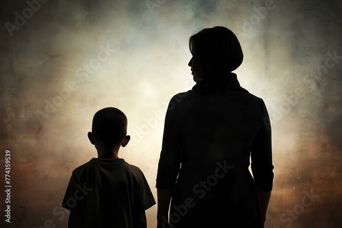 Cherish the Bond: Mother and Son Silhouette Artwork Perfect for Mother's Day Gifts © EnigmaEasel