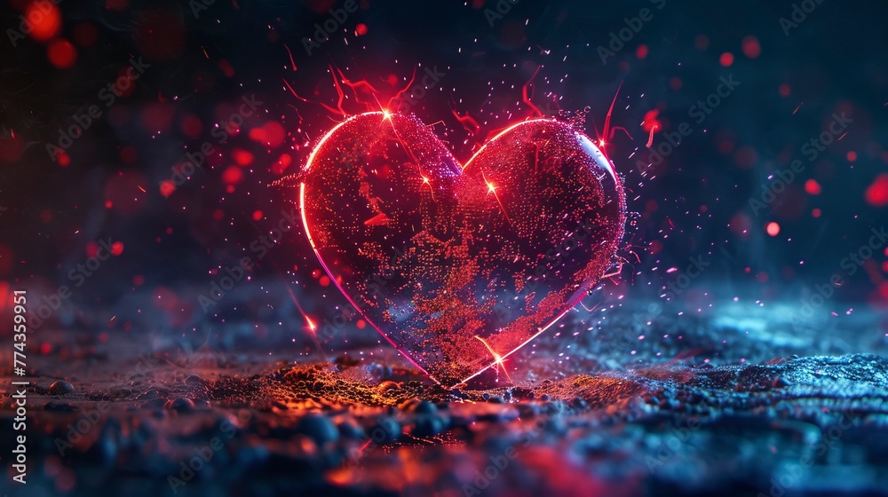 Heart symbol, love, abstract neon background. - obrazy, fototapety, plakaty 