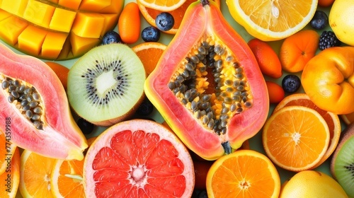 Exotic papaya slices mingling with the other fruits for a unique taste  AI generated illustration photo