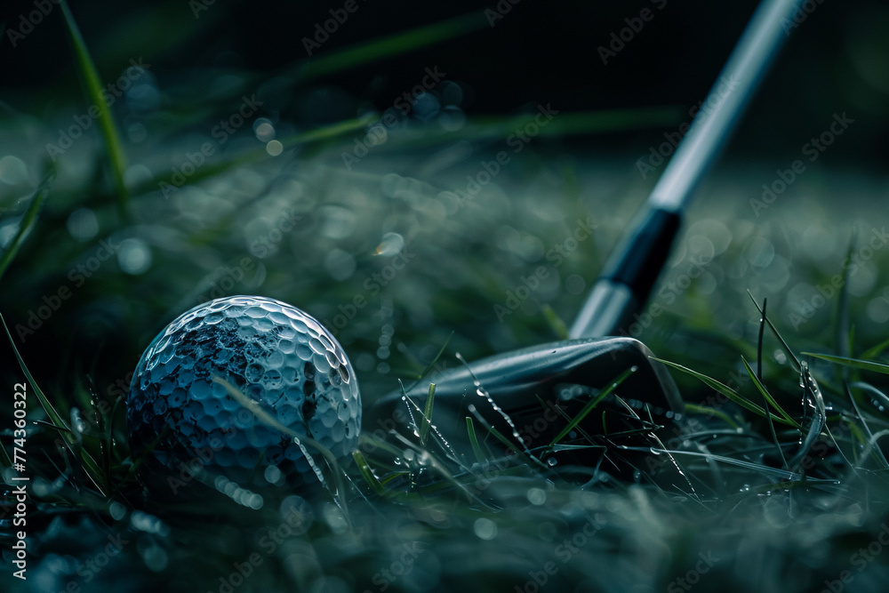 Golf ball on artificial grass in blue sky,Golf on tee. - obrazy, fototapety, plakaty 