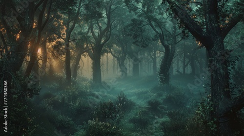 Fantasy Forests Cinematic shots of enchanted forests and magical woodlands evoking the sense of wonder and adventure found in fairy tales AI generated illustration