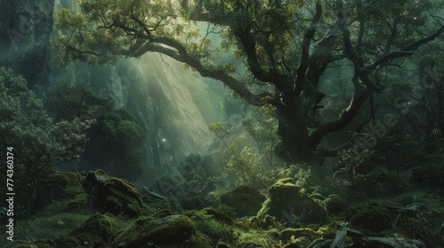 Fantasy Forests Cinematic shots of enchanted forests and magical woodlands evoking the sense of wonder and adventure found in fairy tales AI generated illustration