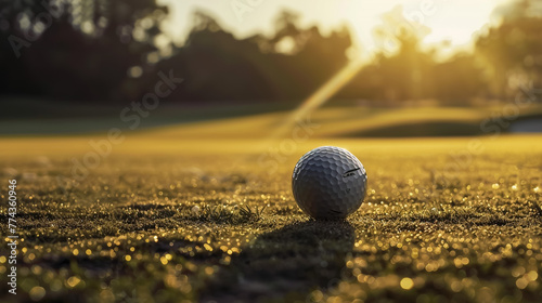 Golf ball on artificial grass in blue sky,Golf on tee. photo