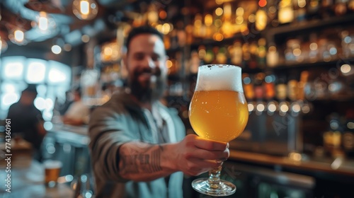 Man Holding Glass of Beer in Bar