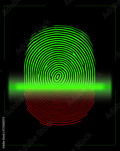 Fingerprint scanning on black background.
