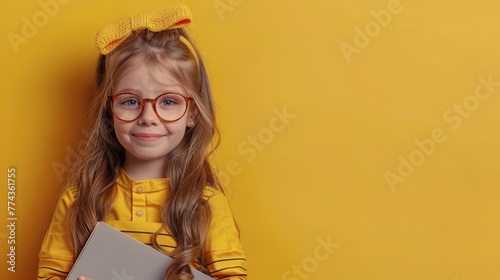 Little Girl With Glasses Holding Stack of Books