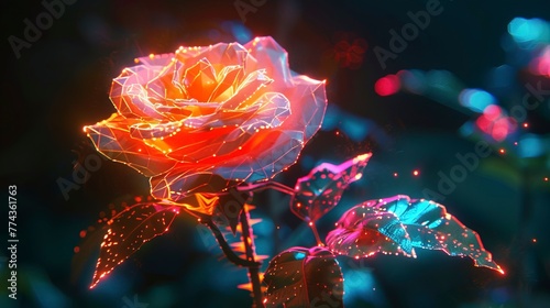 Magic rose, neon flower, ab...