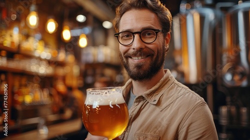 Man Holding Glass of Beer in Bar