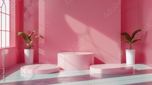 Pink Room With Arches and Stairs