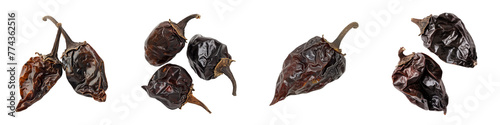 Collection of dried cascabel pepper cutout clipping path png isolated on white or transparent background photo