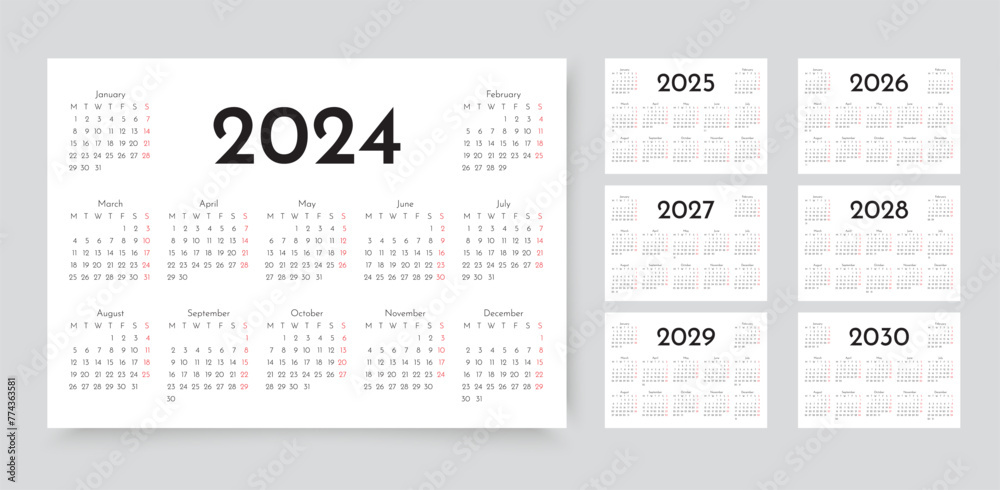 2024, 2025, 2026, 2027, 2028, 2029, 20230 years calendar. Week starts Monday. Pocket wall calendars 2024, 2025, 2026, 2027, 2028, 2029, 20230 years calendar. Week starts Monday. Pocket wall calendars