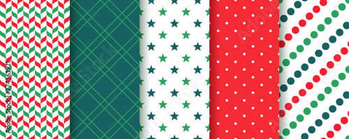 Christmas backgrounds. Red, green seamless patterns.