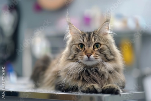 Cat grooming at pet salon table © VolumeThings