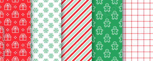 Christmas backgrounds. Seamless pattern. Set packing paper. Collection Red green festive textures.