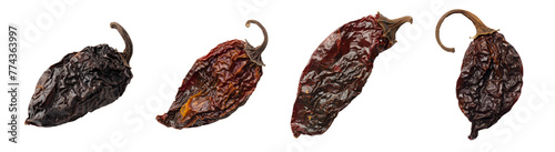 Collection of dried chipotle pepper cutout clipping path png isolated on white or transparent background