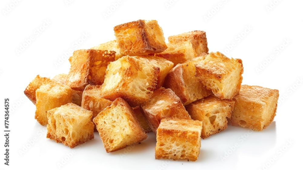 Baked Bread Crouton - Isolated Gold Snack for Soup or Salad Baked Bread Crouton - Isolated Gold Snack for Soup or Salad