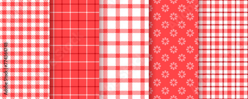 Gingham cloth. Tablecloth seamless pattern. Picnic plaid background. Checkered red kitchen texture