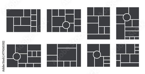 Photo collage template. Moodboard layout. Mosaic pictures album grid. Mood board background.