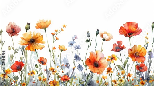 Summer Flower Watercolor Designs on White Background Generative AI © Alex