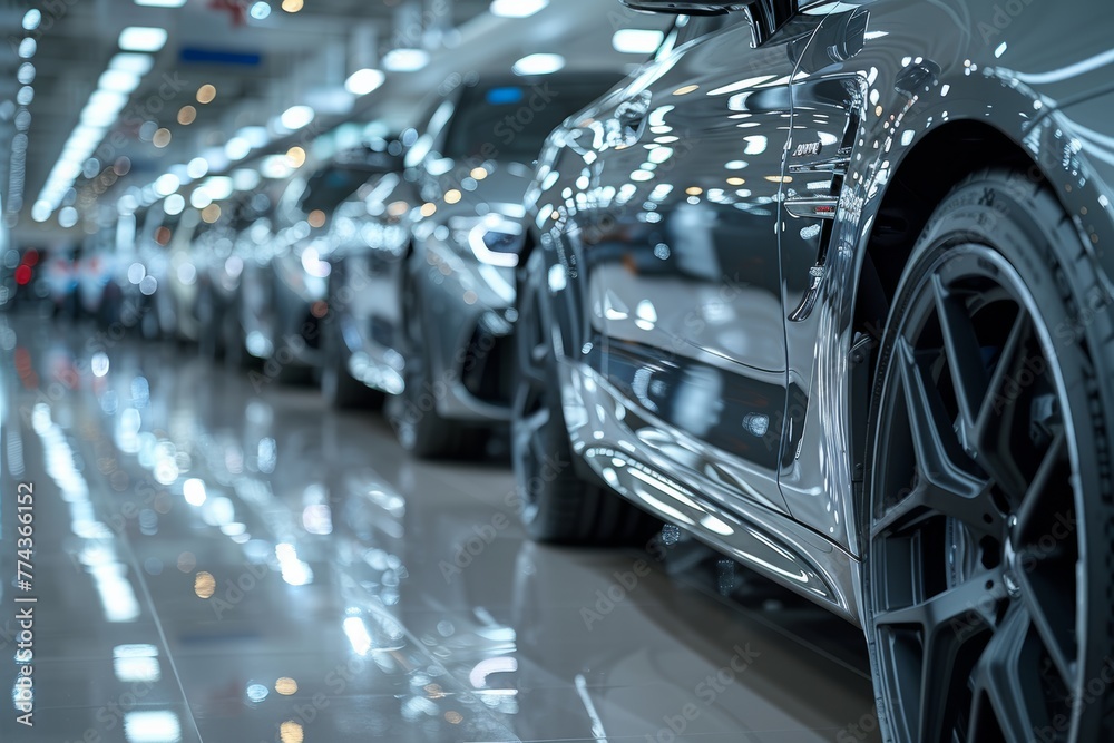 Variety of fresh cars presented for sale or rental at a showroom. Variety of fresh cars presented for sale or rental at a showroom.