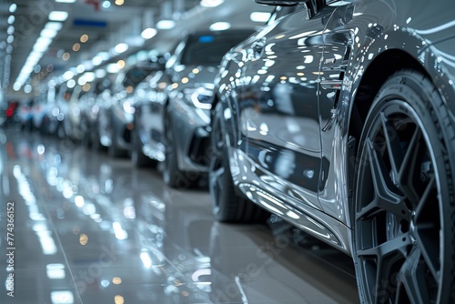 Variety of fresh cars presented for sale or rental at a showroom. © Oleksandr