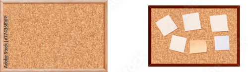 Cork noticeboard with several sticky sheets of paper