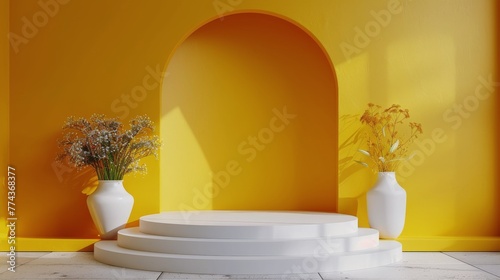 Three White Vases on Steps