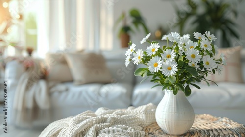 White Vase With White Flowers on Table