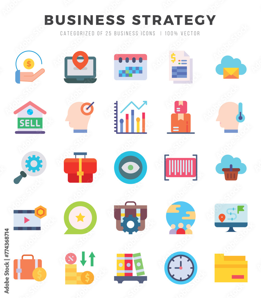 Set of 25 Business Strategy Flat Icons Pack. Set of 25 Business Strategy Flat Icons Pack.