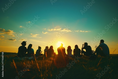 Casual Gathering Silhouette During Sunset